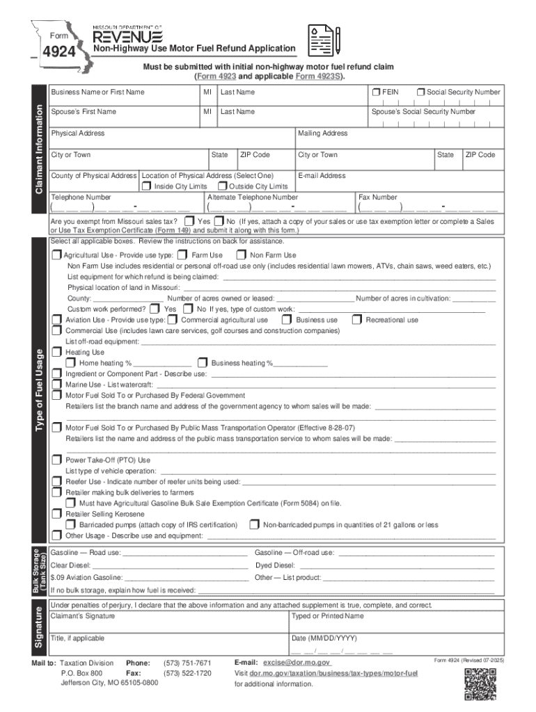Form 4923S D Statement of Missouri Fuel Tax Paid for Non