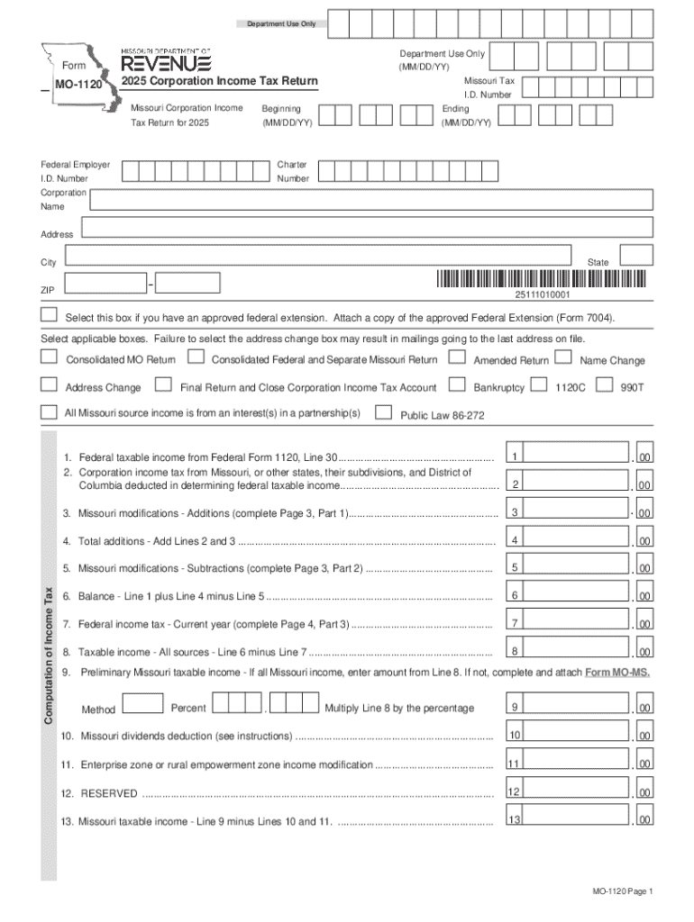 MO 1120V Corporation Income Tax Payment Voucher  Form