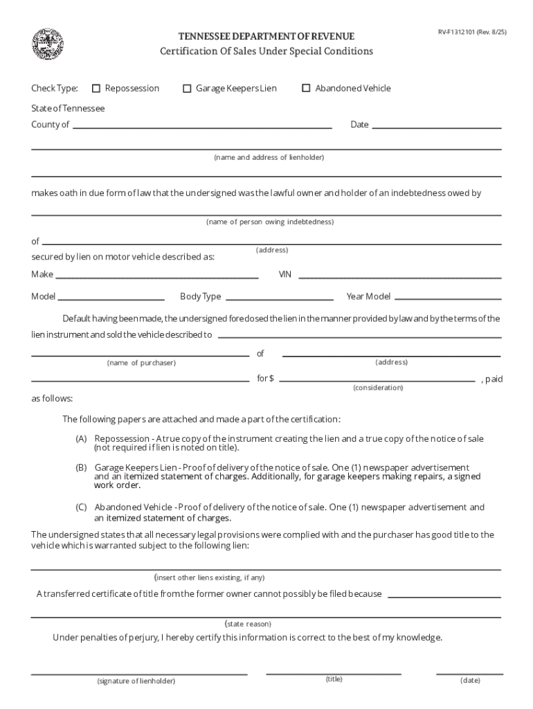 Certification of Sales under Special Conditions  Form