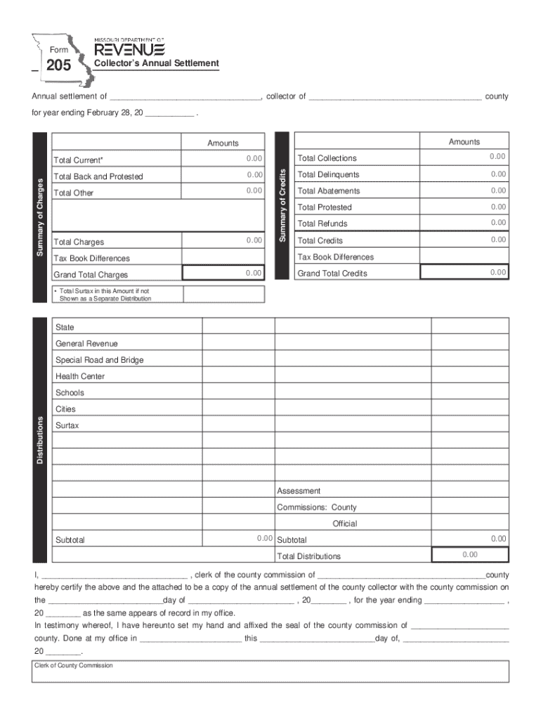 Collector&amp;#039;s Annual Settlement Missouri Department of Revenue  Form