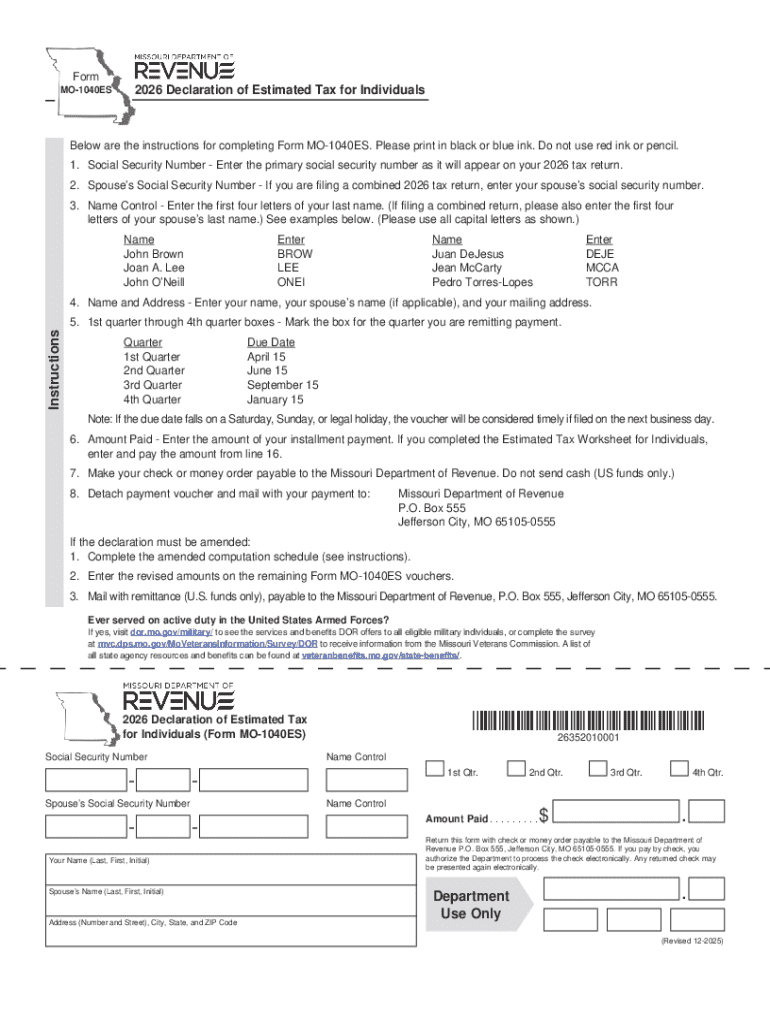 Fillable Online MO 1040ES Declaration of Estimated Tax  Form