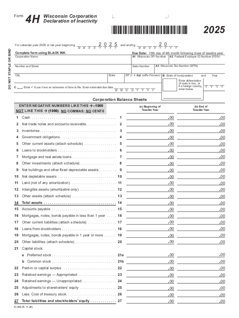 Fillable Online IC 046 Form 4H Wisconsin