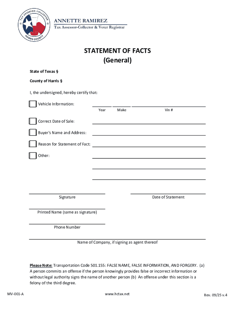 STATEMENT of FACTS General State of Texas Coun  Form