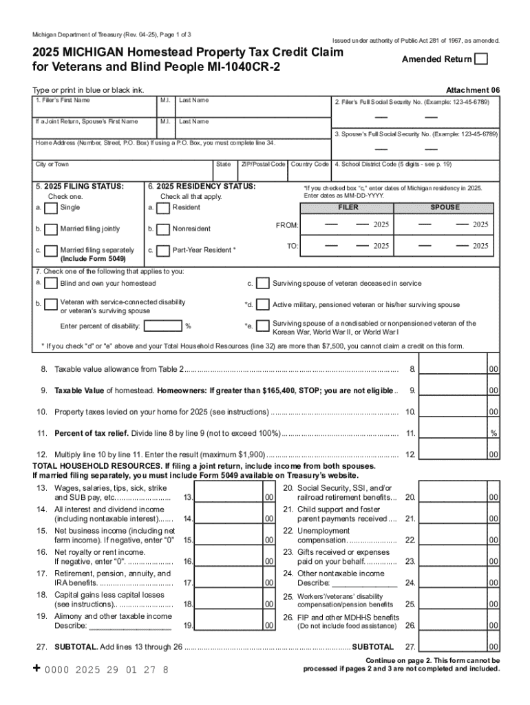 Michigan Homestead Property Tax Credit Claim  Form