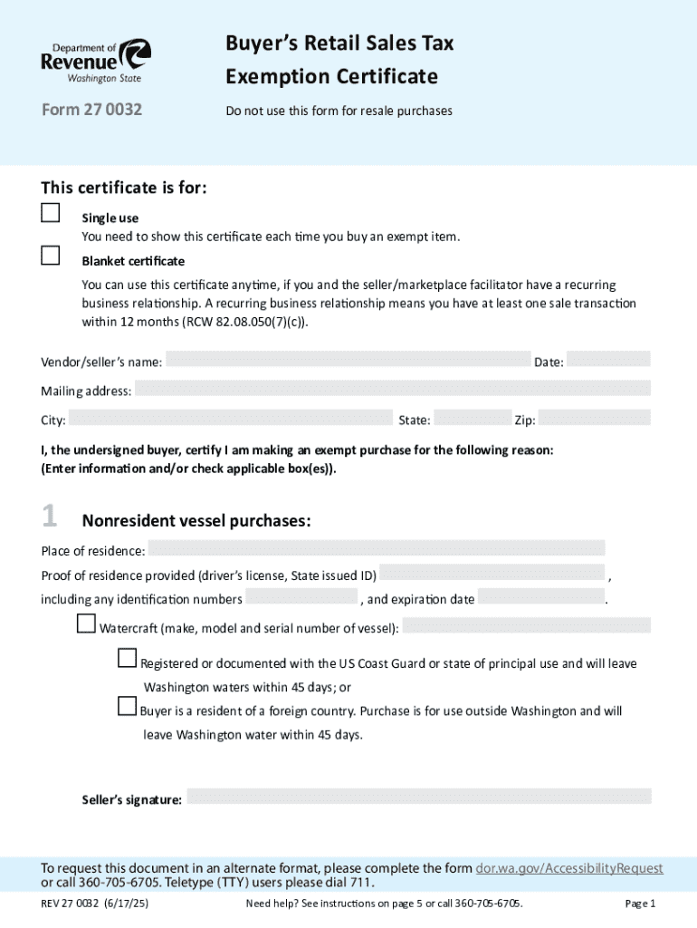 Buyer S Retail Sales Tax Exemption Certificate Form 27 0032