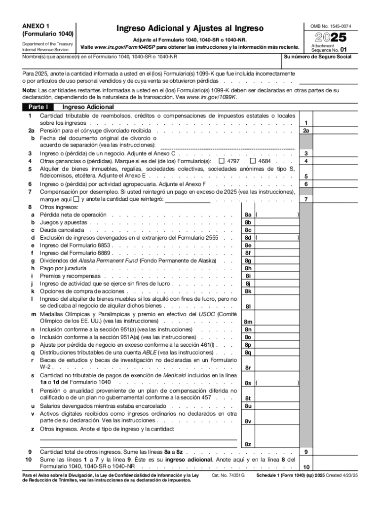  Schedule 1 Form 1040 Sp 2025-2026