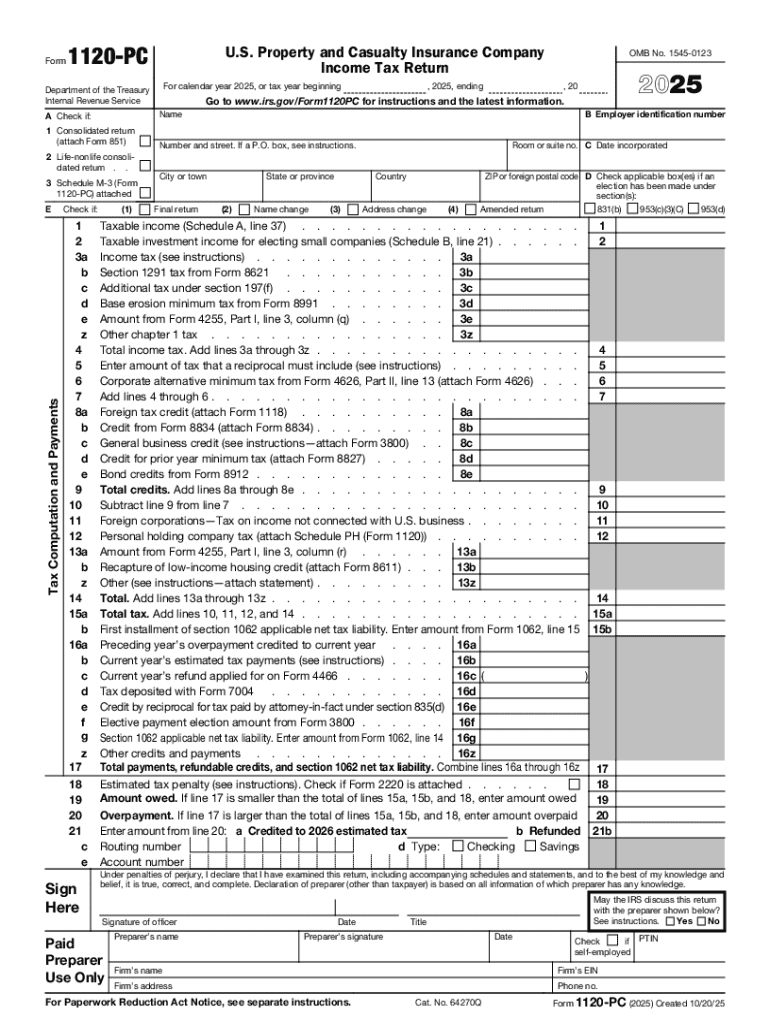  Instructions for Form 1120 PC, U S Property and Casualty 2025-2026