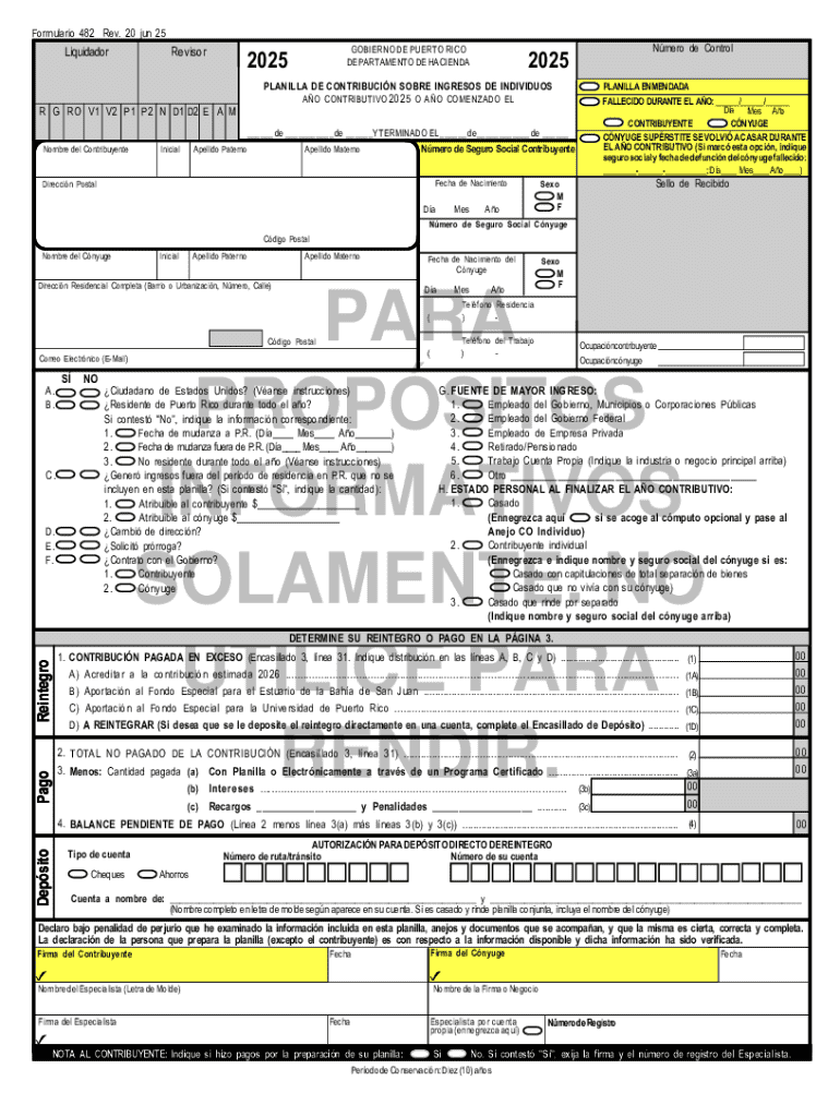 Form 482 for Puerto Rico Individual Income Tax Return