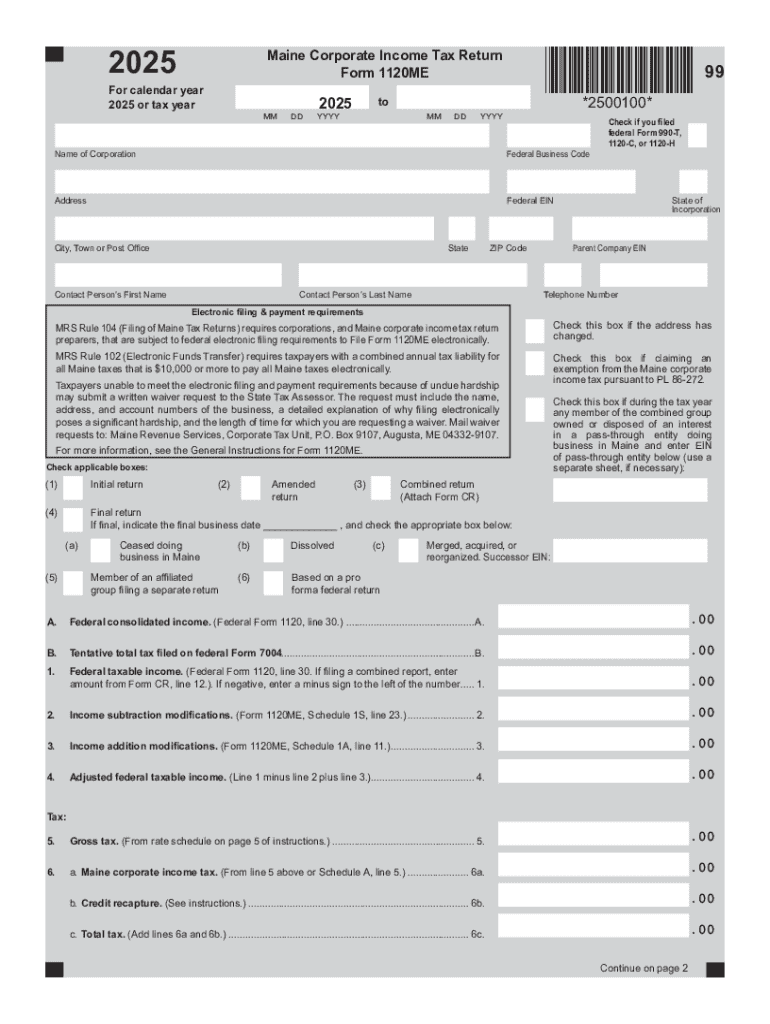Maine Corporate Income Tax Return  Form