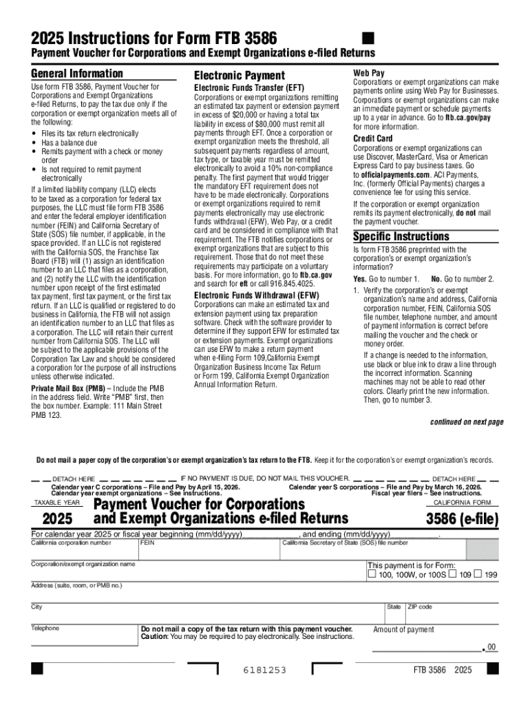 California Form FTB 3586 Payment Voucher