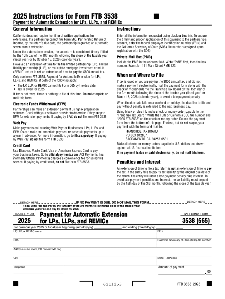 California Form FTB 3538