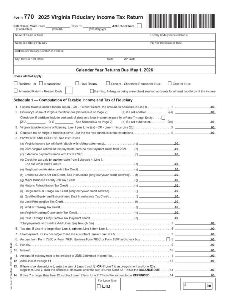 Form 770, Virginia Fiduciary Income Tax Return