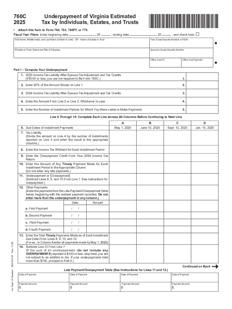 Form 760C Underpayment of Virginia Estimated Tax by Individuals, Estates, and Trusts