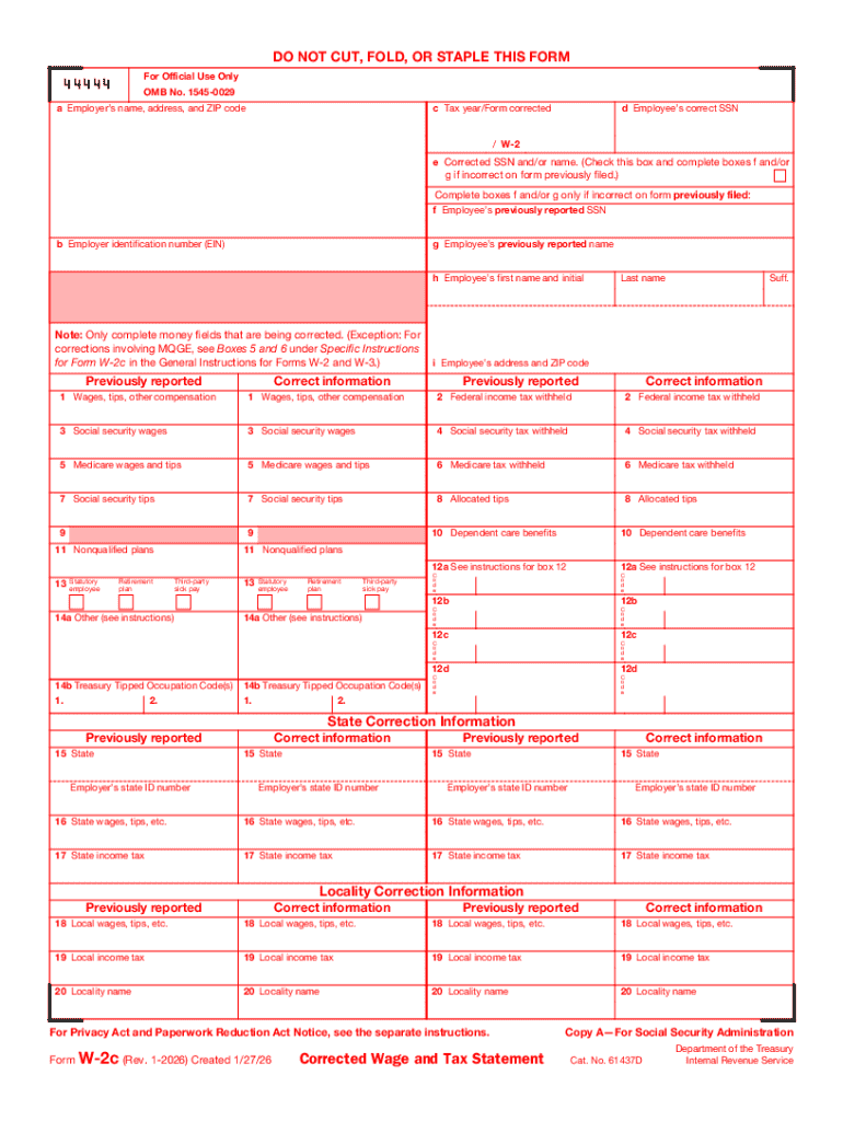 Form W 2c Rev January Corrected Wage and Tax Statement