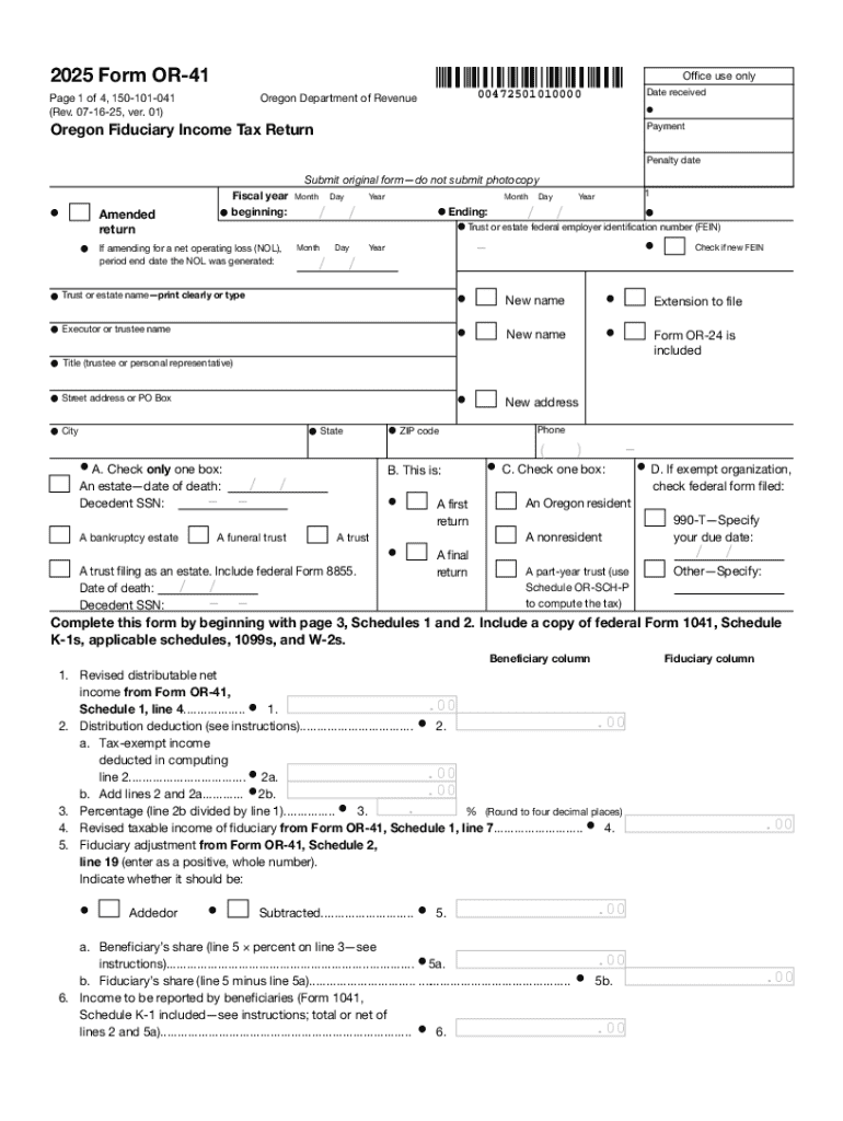 Form or 41, Oregon Fiduciary Income Tax Return, 150 101 041 Form or 41, Oregon Fiduciary Income Tax Return, 150 101 041
