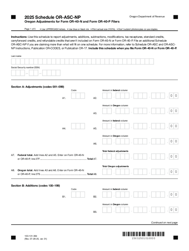 Form or 40 P, Oregon Individual Income Tax Return