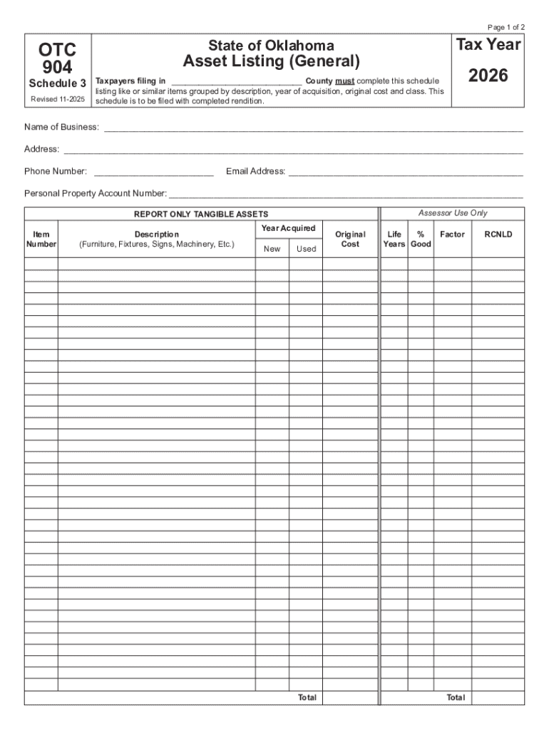 Form OK OTC 904 Schedule 3 Fill Online