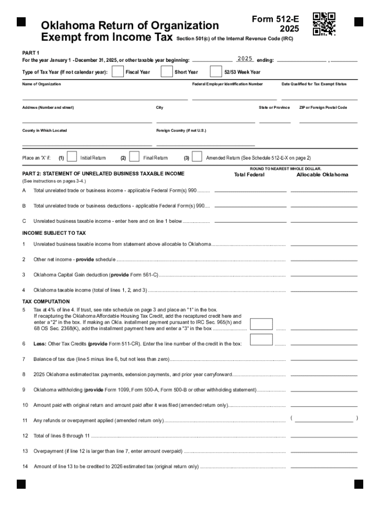 Form 512 E Oklahoma Return of Organization Exempt from Income Tax