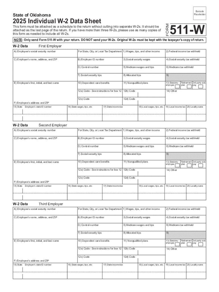 Individual W 2 Data Sheet Oklahoma Tax Commission  Form