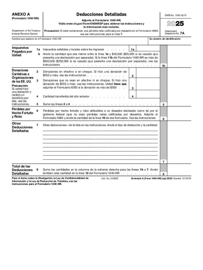  Schedule a Form 1040 NR Sp Itemized Deductions Spanish Version 2025-2026