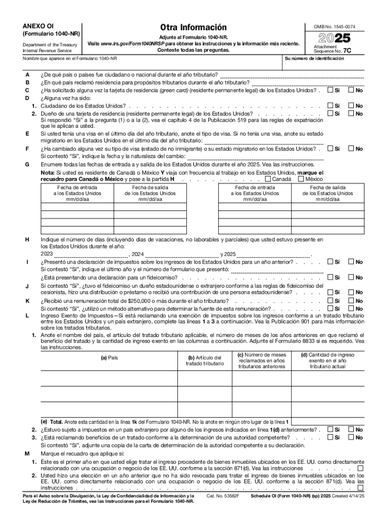  Schedule OI Form 1040 NR Sp 2025-2026