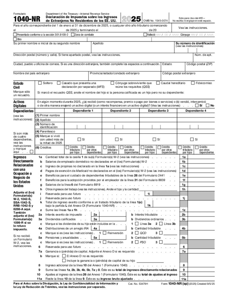 Form 1040 NR Sp U S Nonresident Alien Income Tax Return Spanish Version