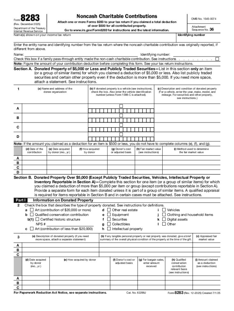 Form 8283 Rev December Noncash Charitable Contributions