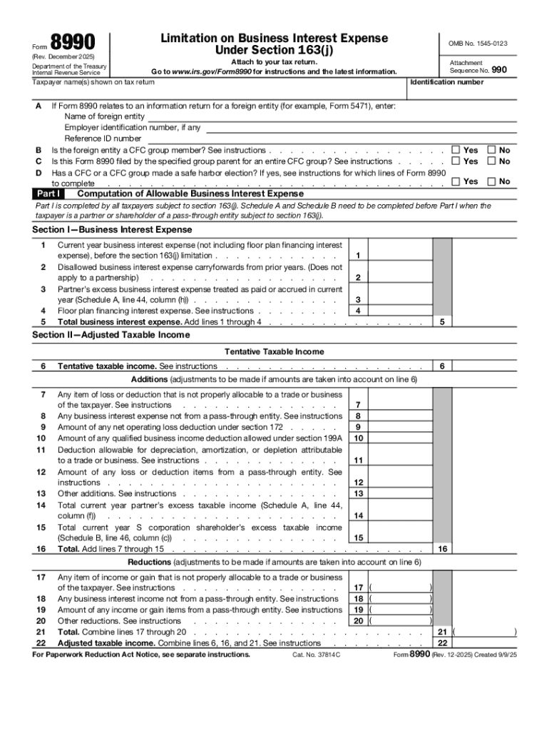 IRS Tax Form 8990 Limitation on Business Interest Expense