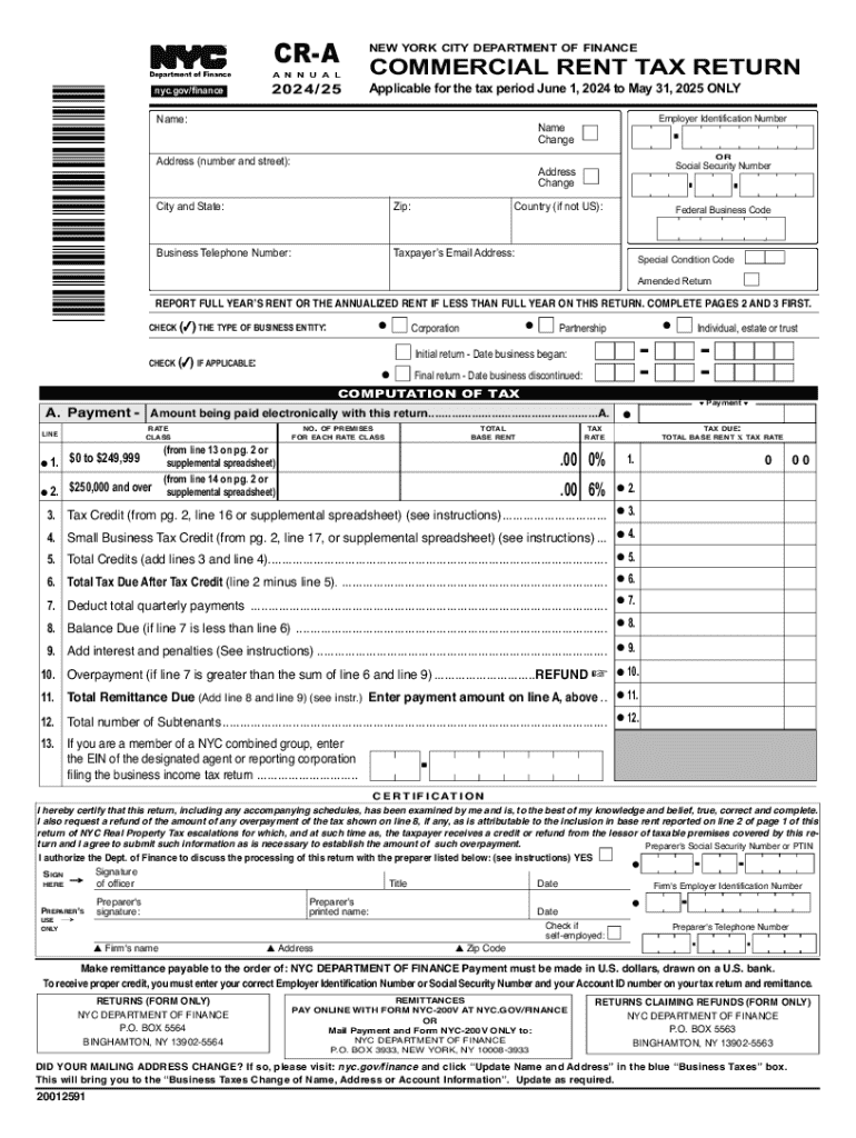 Nyc Commercial Rents Tax Return PDF Form