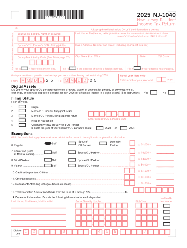 Form NJ NJ 1040 Fill Online, Printable, Fillable