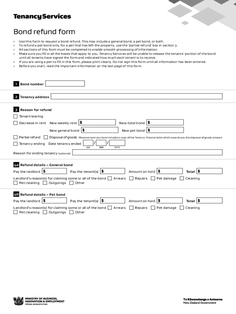 New Zealand Bond Refund Form