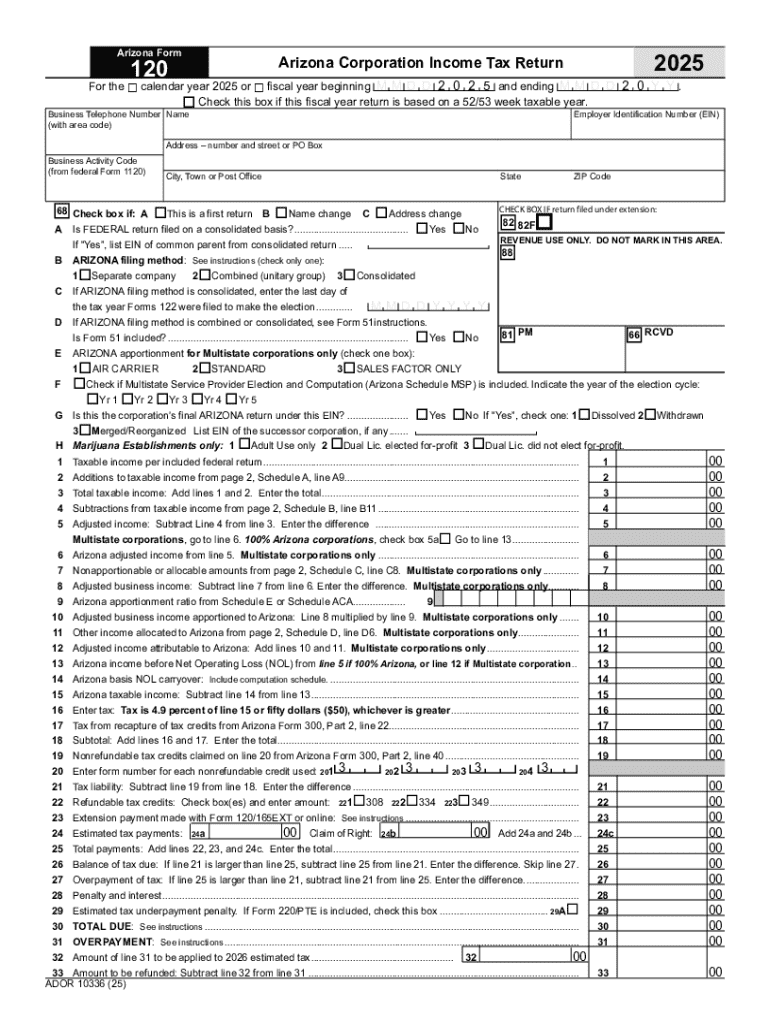 Arizona Form 120 Corporation Income Tax Return