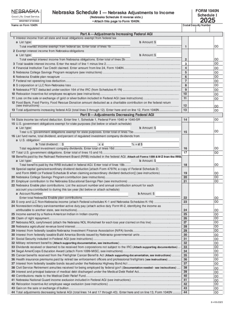 FORM 1040N Schedule I Nebraska Department of Revenue