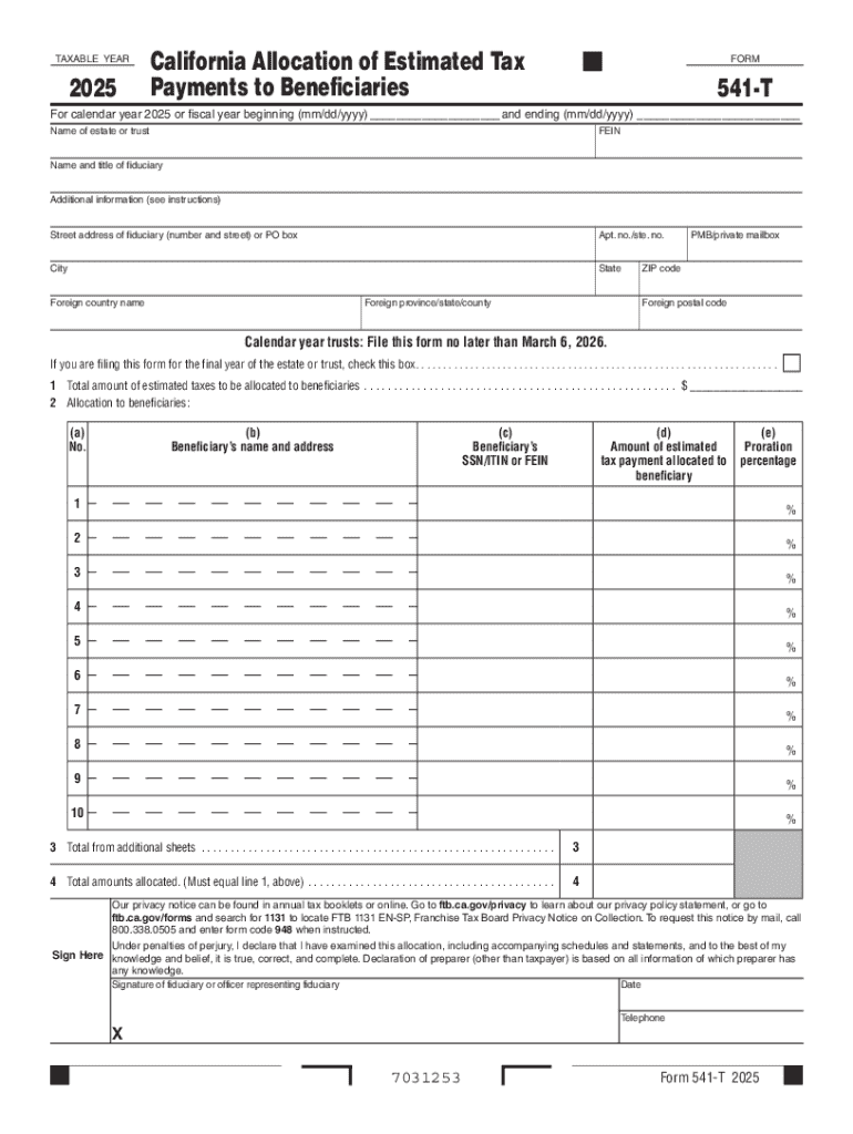 California Form 541 T