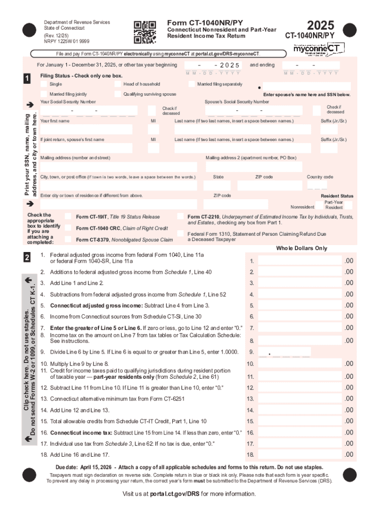 Connecticut Nonresident and Part Year Resident Income Tax Return  Form