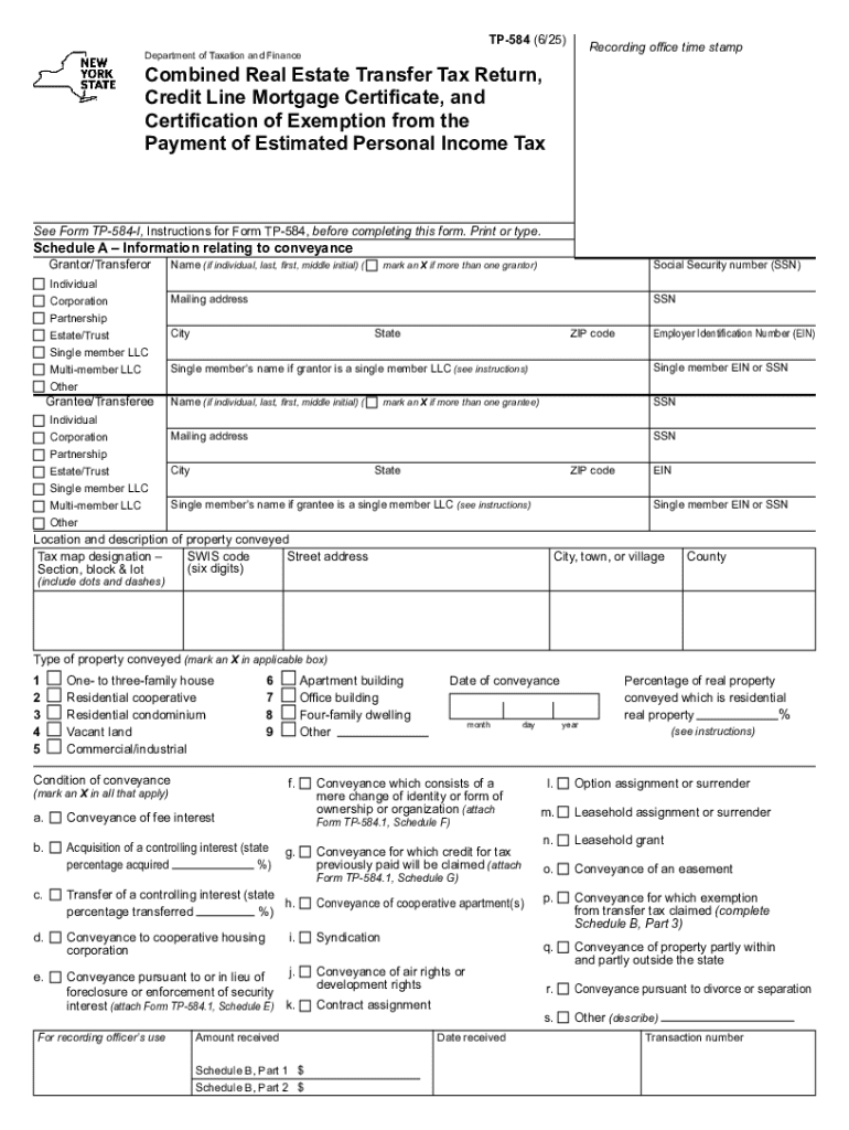 Form TP 584 Combined Real Estate Transfer Tax Return, Credit Line Mortgage Certificate, and Certification of Exemption from the 