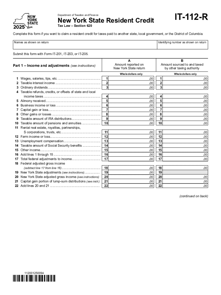 New York State Resident Credit it 112 R  Form
