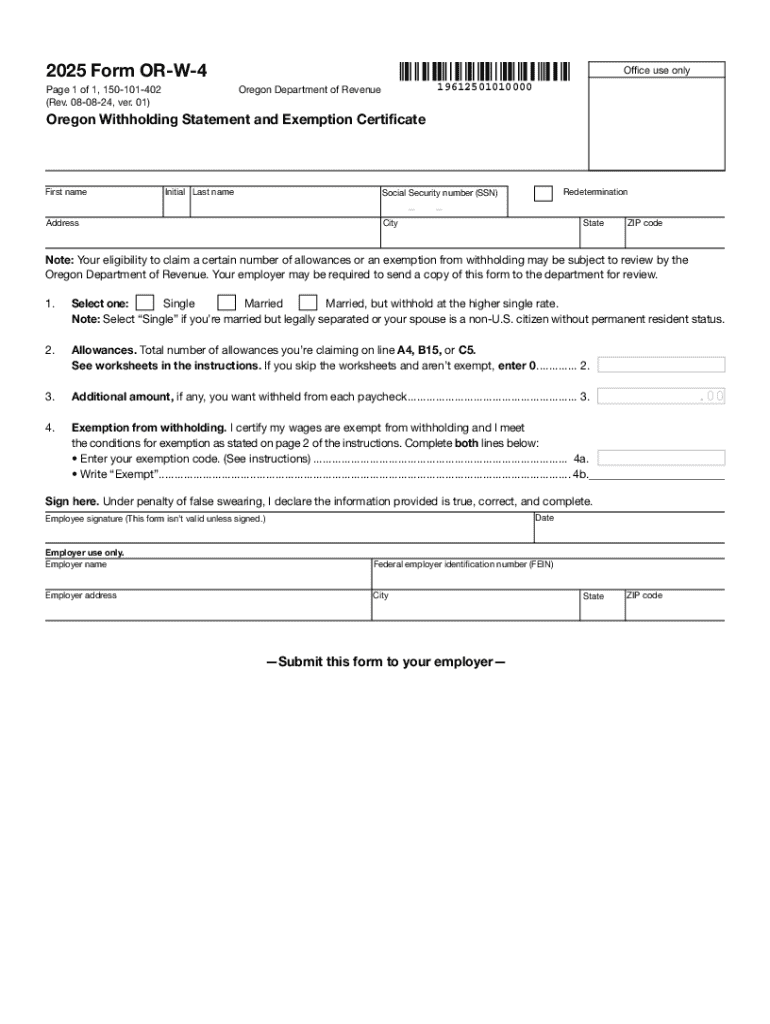 Fillable Online Form or W 4, Oregon Withholding