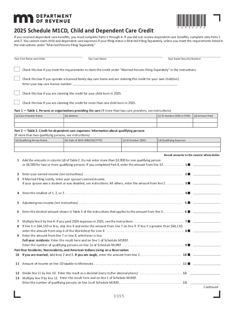 M1CD, Child and Dependent Care Credit M1CD, Child and Dependent Care Credit  Form