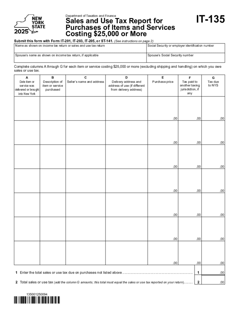 New York Sales and Use Tax Report it 135  Form