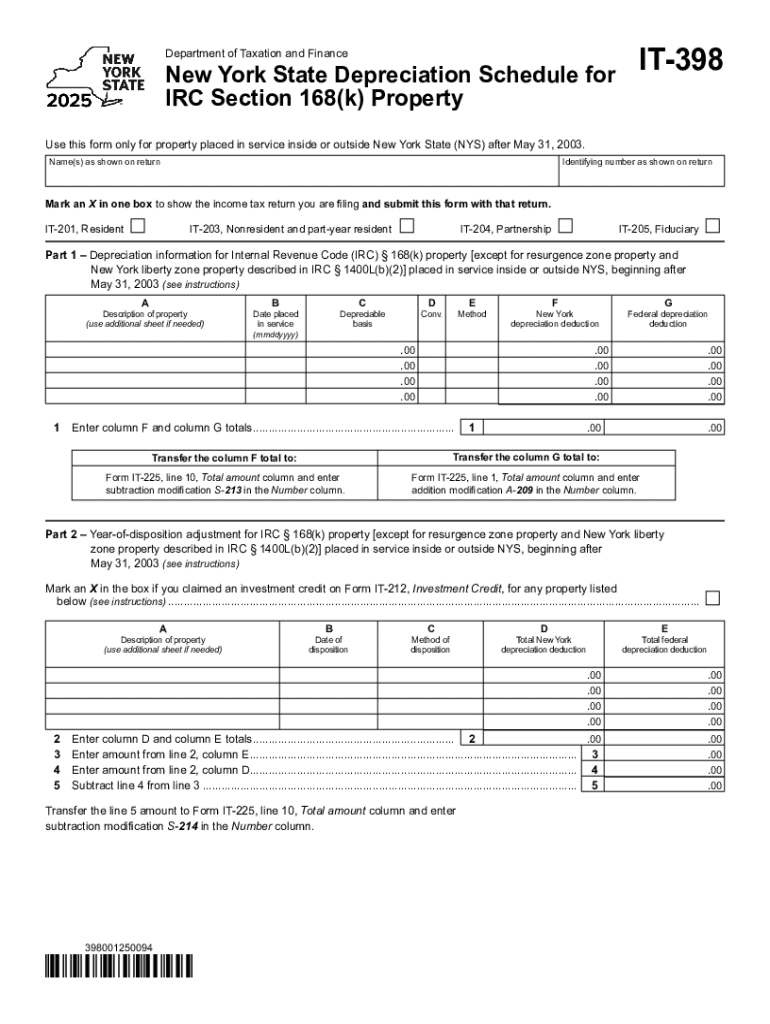 New York State Depreciation Schedule for it 398  Form