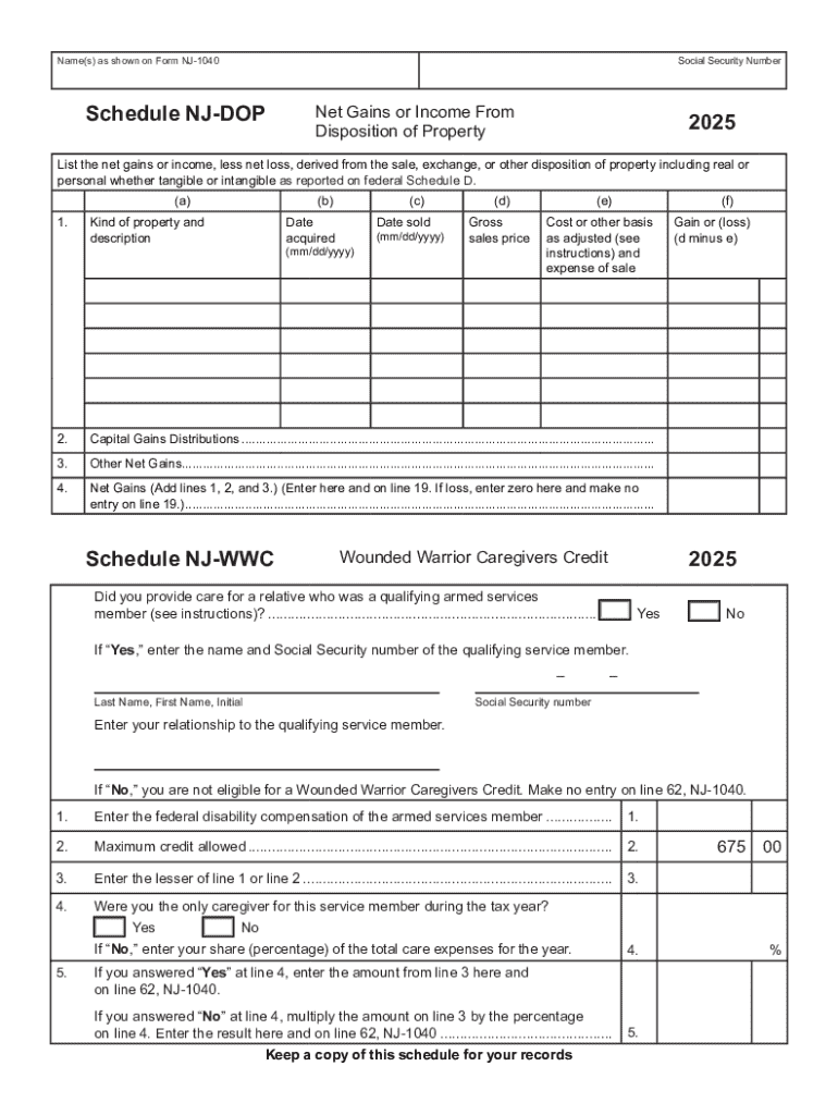 Schedule NJ DOP NJ Gov  Form