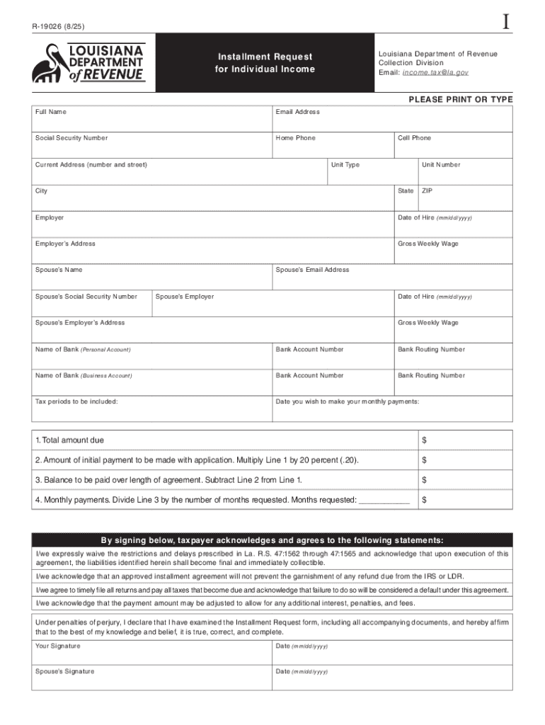 Louisiana Installment Request Form R 19026