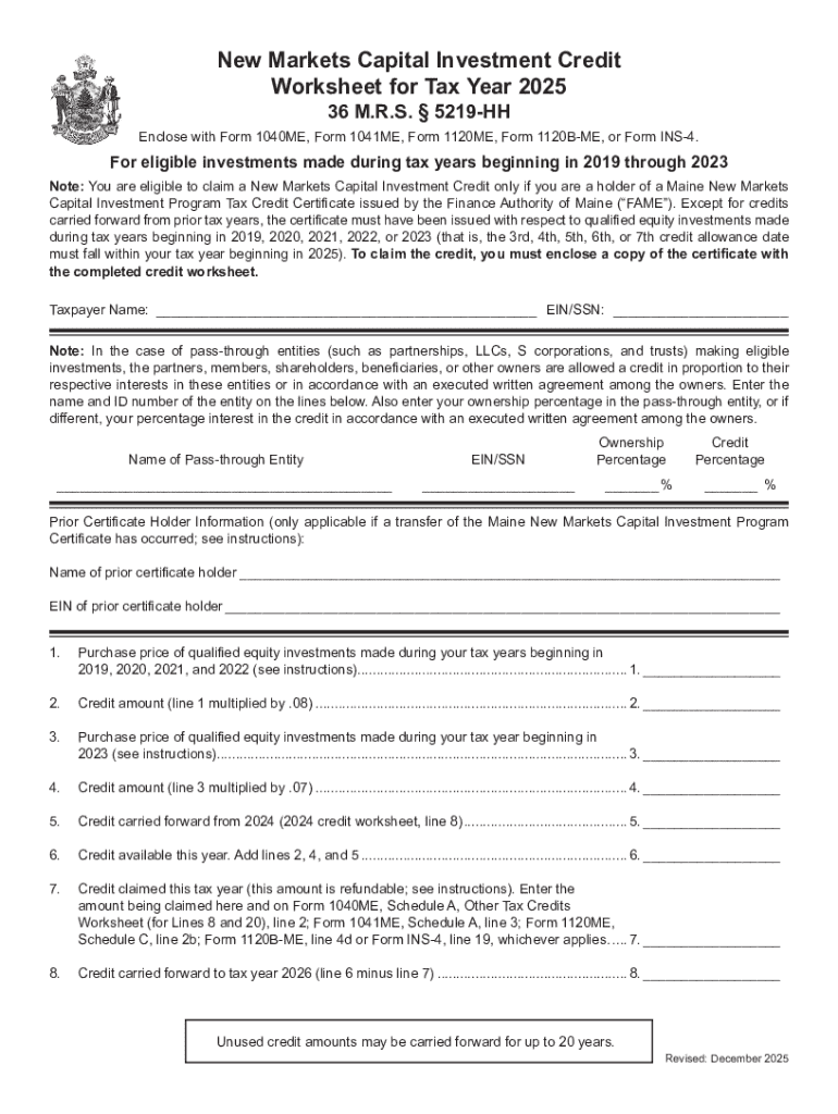 New Markets Capital Investment Credit  Form