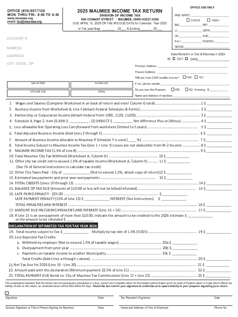 Maumee JEDZ Tax Return  Form