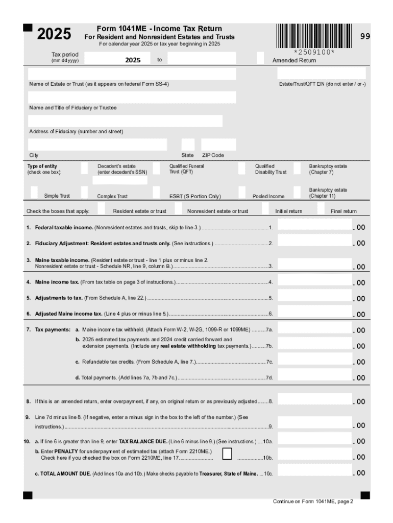 FORM 1041ME INCOME TAX RETURN *1809100*