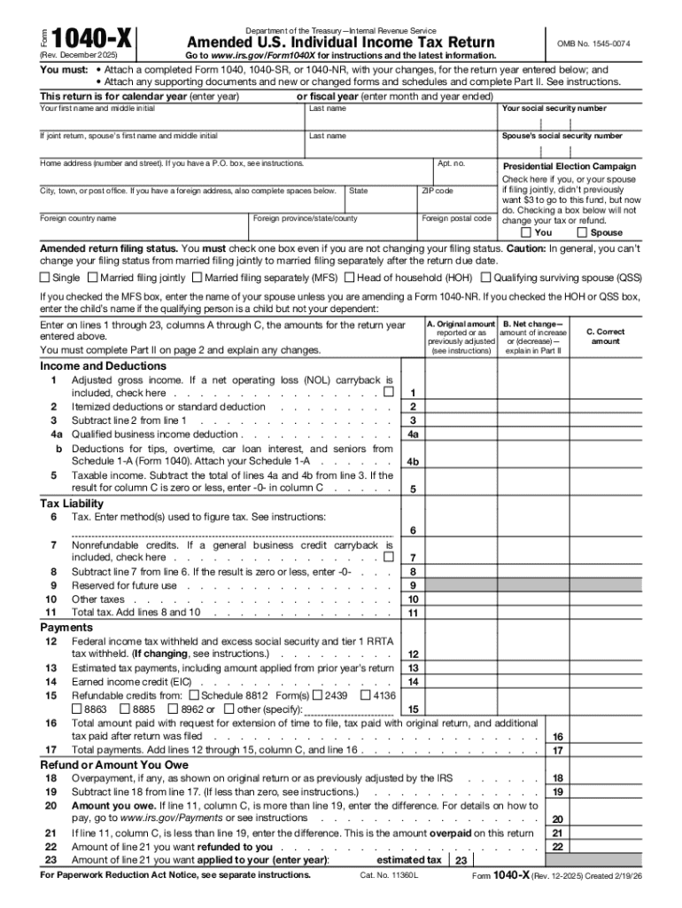 Amended US Individual Income Tax Return  Form