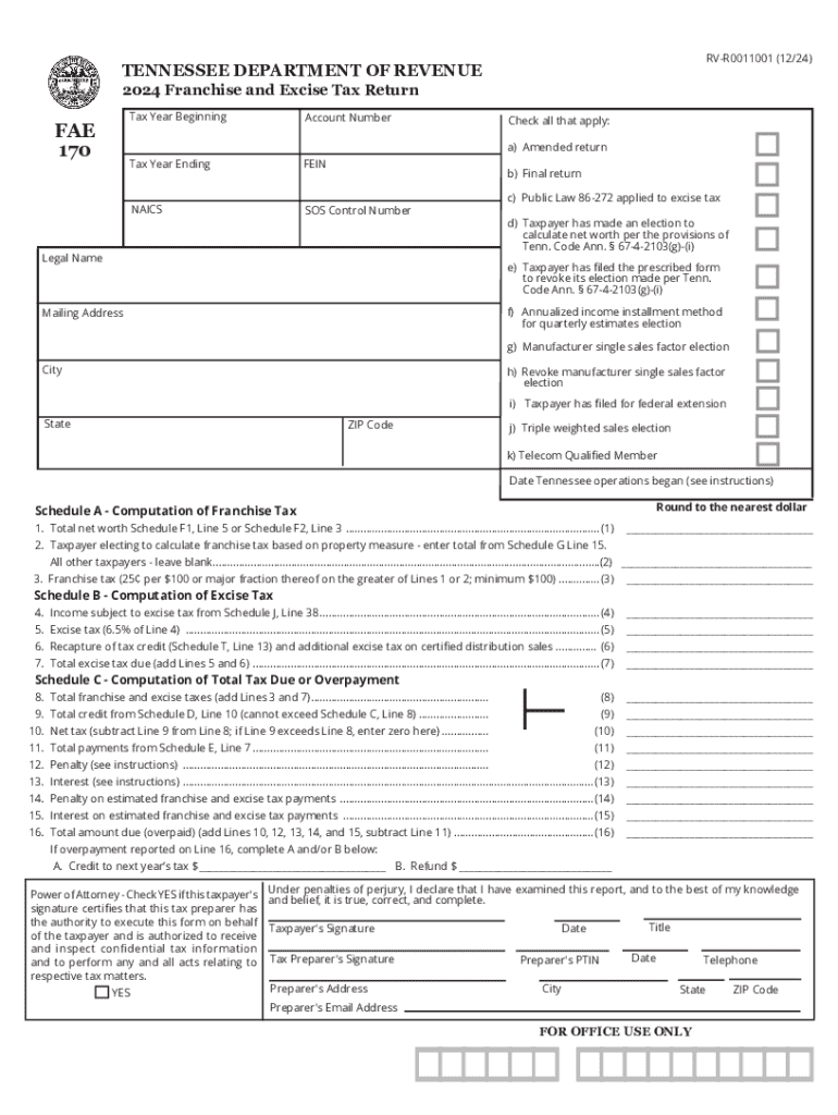 Tennessee Franchise and Excise Tax Return  Form