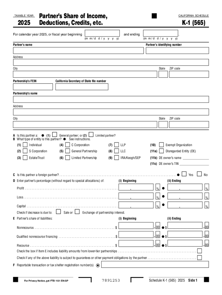 California Schedule K 1 565  Form