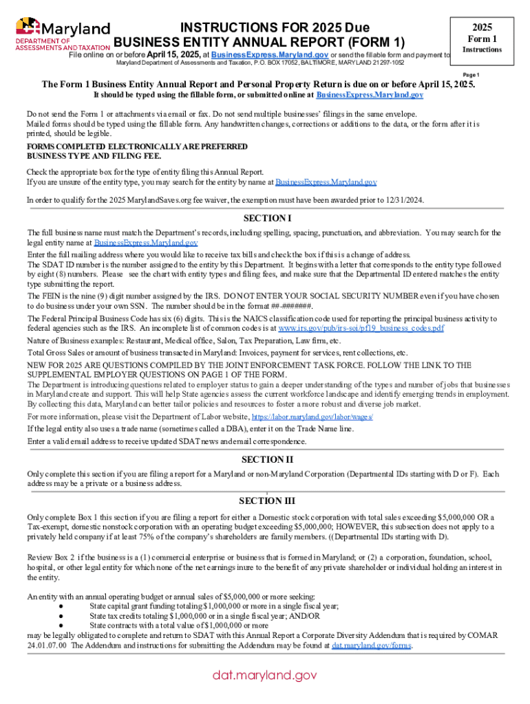 BUSINESS ENTITY ANNUAL REPORT FORM 1